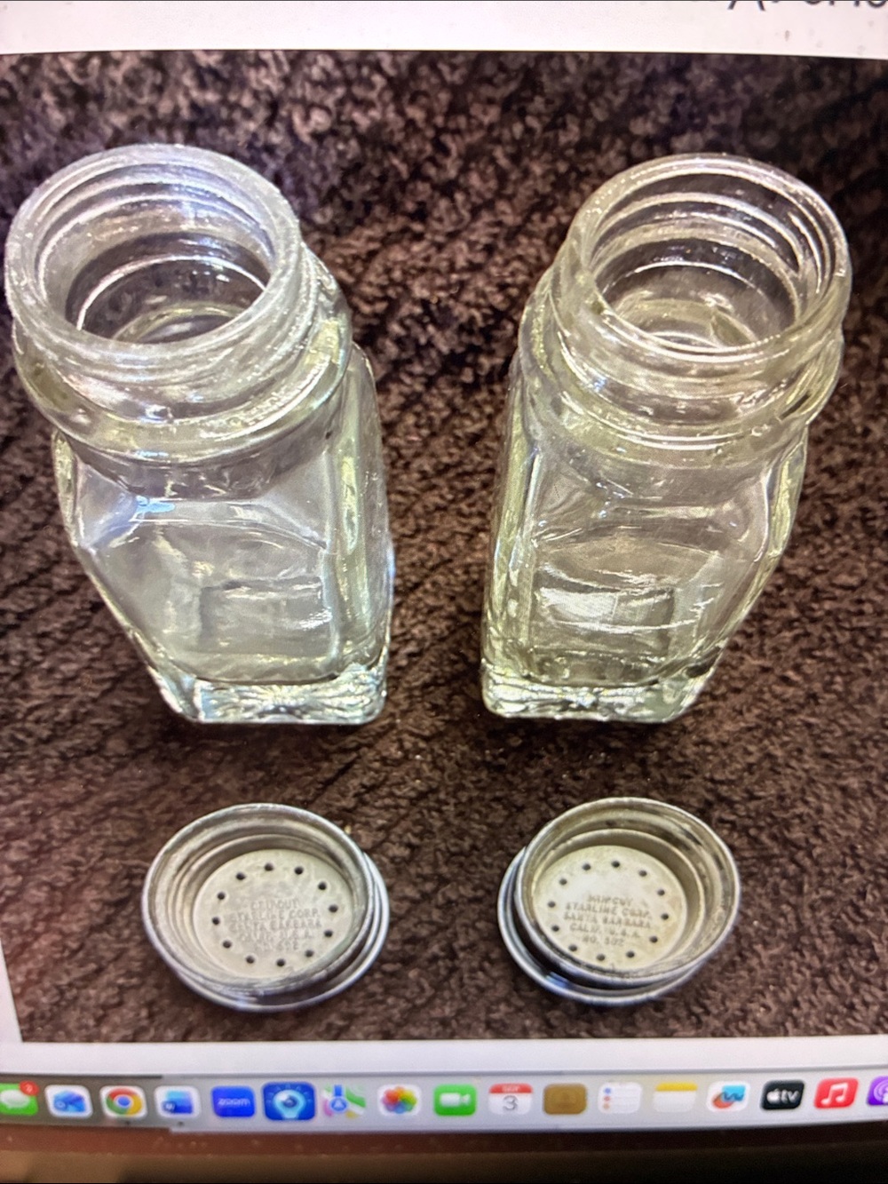 Vintage Dripcut Starline Clear Glass Salt & Pepper Shakers Silver Caps MCM USA - Picture 5 of 9